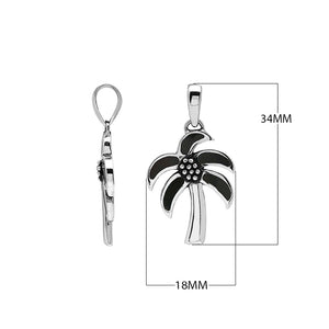 Sterling silver palm tree pendant with black shell inlay, handmade in Bali for wholesale jewelry buyers.