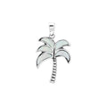 Sterling silver palm tree pendant with Mother of Pearl inlay and textured trunk, handmade in Bali for wholesale buyers.