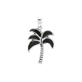 Sterling silver palm tree pendant with black shell inlay and textured trunk, handmade in Bali for wholesale buyers.