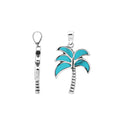 Sterling silver palm tree pendant with turquoise inlay and textured trunk, handmade in Bali for wholesale jewelry buyers.