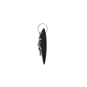Sterling silver palm tree pendant on black shell diamond-shaped base, handmade in Bali for wholesale jewelry buyers.