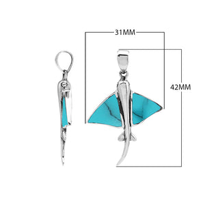  Sterling silver stingray pendant with turquoise shell inlay, handcrafted in Bali