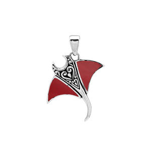 Sterling silver Mantaray pendant with red shell inlay and Balinese carvings – wholesale jewelry