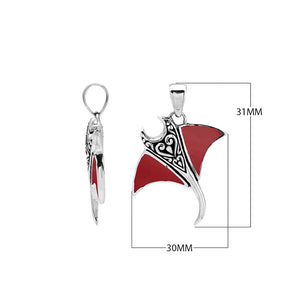 Sterling silver Mantaray pendant with red coral inlay and Balinese carvings – wholesale jewelry