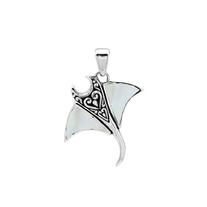 Sterling silver Mantaray pendant with white mother of pearl inlay and Balinese carvings – wholesale jewelry