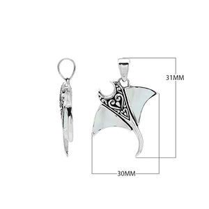 Sterling silver Mantaray pendant with white mother of pearl inlay and Balinese carvings – wholesale jewelry