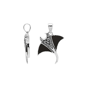 Sterling silver Mantaray pendant with black shell inlay and Balinese carvings – wholesale jewelry
