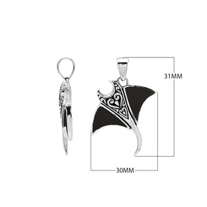 Sterling silver Mantaray pendant with black shell inlay and Balinese carvings – wholesale jewelry
