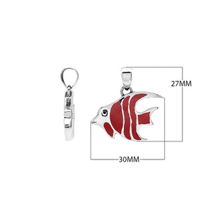 Sterling silver fish pendant with red coral inlay and Balinese detailing – wholesale jewelry