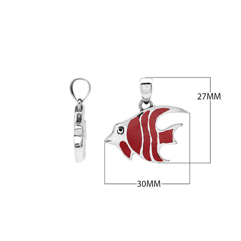 Sterling silver fish pendant with red coral inlay and Balinese detailing – wholesale jewelry