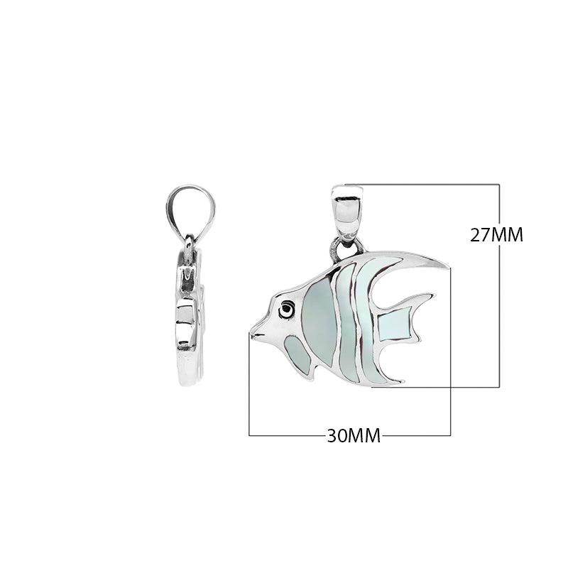 Sterling silver fish pendant with white Mother of Pearl inlay and Balinese detailing – wholesale jewelry