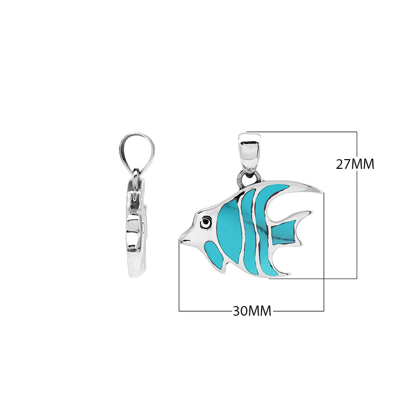 Sterling silver fish pendant with Turquoise Shell inlay and Balinese detailing – wholesale jewelry