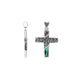 Sterling silver ornate cross pendant with abalone shell inlay and oxidized scroll detailing