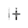 Sterling silver ornate cross pendant with black shell inlay and oxidized scroll detailing