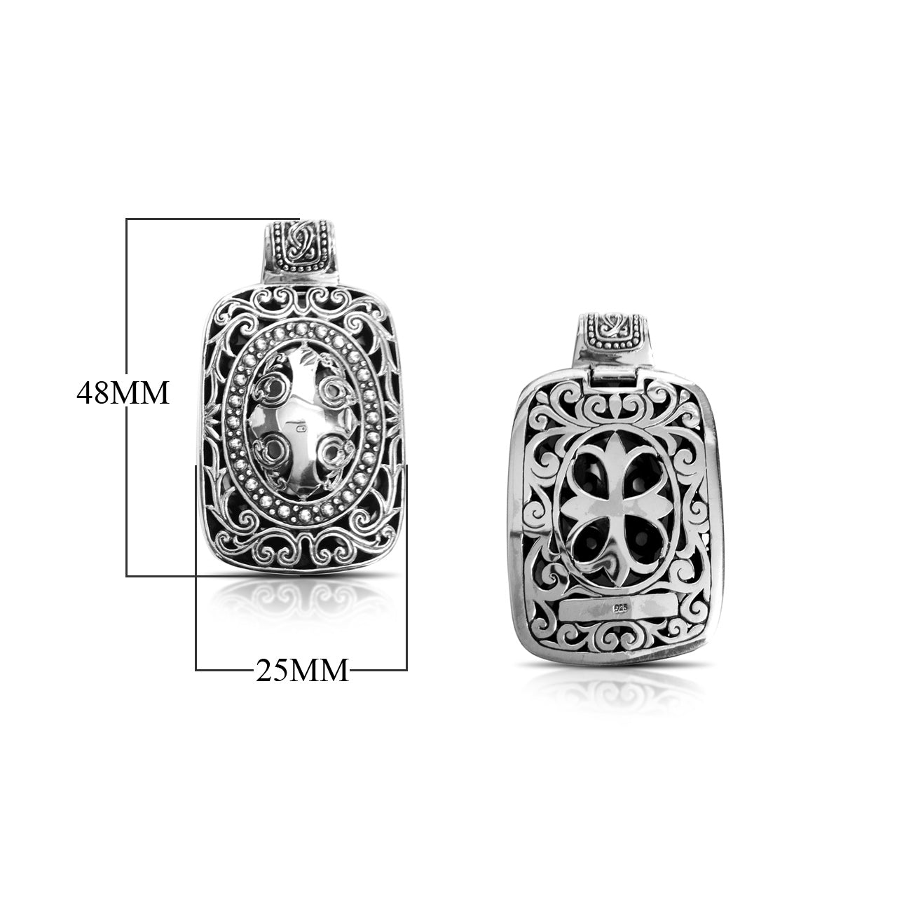 Sterling silver Bali pendant with double-sided cross and floral design – wholesale handcrafted jewelry