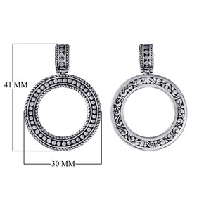 Sterling silver round pendant with dotted and floral Bali patterns, handcrafted in Indonesia