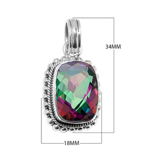 Sterling silver pendant with cushion-cut Mystic Topaz Quartz, handcrafted in Bali