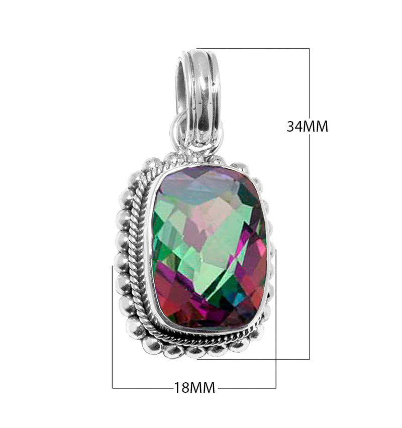 Sterling silver pendant with cushion-cut Mystic Topaz Quartz, handcrafted in Bali