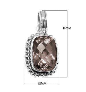 Sterling silver pendant with cushion-cut Smoky Quartz, handcrafted in Bali