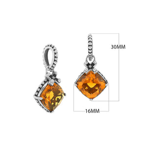 Sterling Silver Citrine Quartz Cushion Pendant with beaded bail handcrafted in Bali