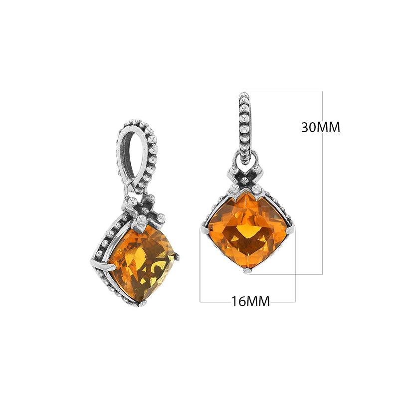 Sterling Silver Citrine Quartz Cushion Pendant with beaded bail handcrafted in Bali