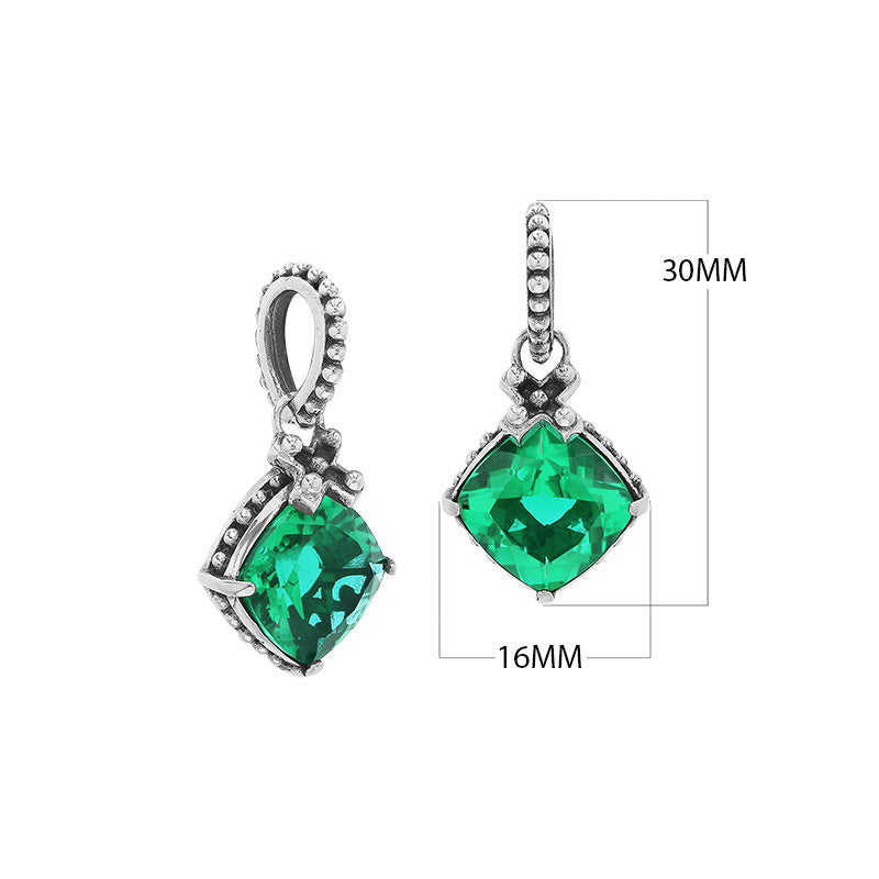 Sterling Silver Green Quartz Cushion Pendant with beaded bail handcrafted in Bali