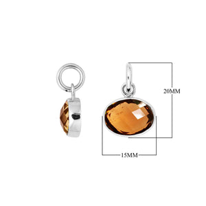 Sterling Silver oval pendant charm featuring faceted Citrine Quartz stone