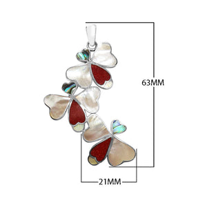 Abalone Shell, Coral, And Mother Of Pearl 925 Silver Triple Butterfly Pendant For Wholesale
