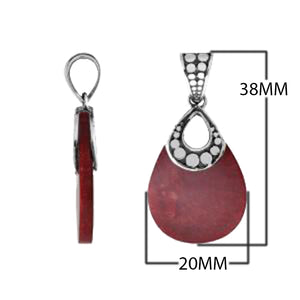 925 Sterling Silver Red Coral Teardrop Shape Dot Design Pendant For Wholesale