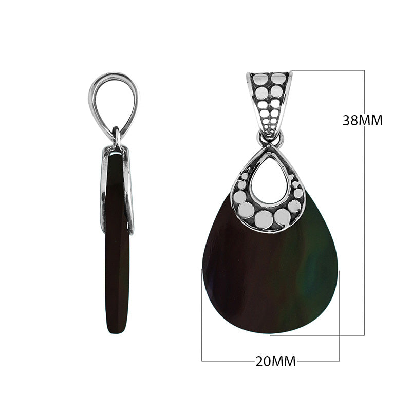 925 Sterling Silver Black Shell Teardrop Shape Dot Design Pendant For Wholesale