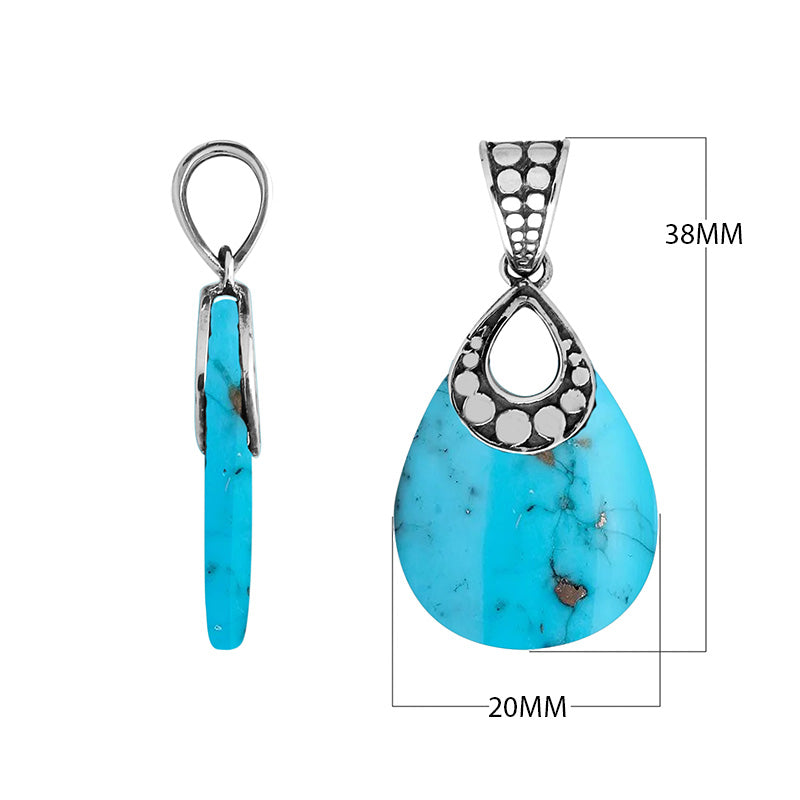 925 Sterling Silver Turquoise Shell Teardrop Shape Dot Design Pendant For Wholesale