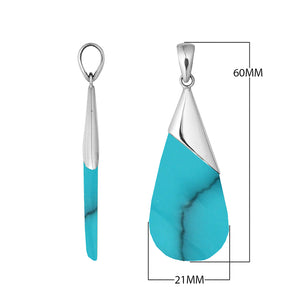 925 Sterling Silver Designer Teardrop Pendant With Turquoise Shell For Wholesale Jewelry Collection