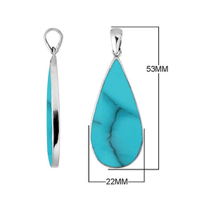 925 Silver Teardrop Pendant With Turquoise Shell For Wholesale Jewelry Collection