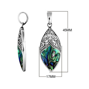 Abalone Shell Marquise Pendant With Silver Overlay Filigree Design