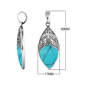 Handcrafted 925 Sterling Silver Marquise Pendant With Turquoise Shell Detailing