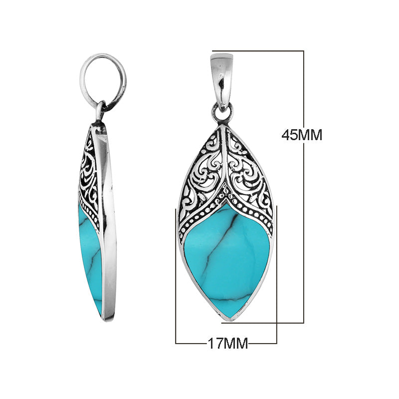 Handcrafted 925 Sterling Silver Marquise Pendant With Turquoise Shell Detailing