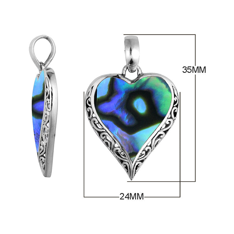 Handcrafted 925 Sterling Silver Heart Pendant With Abalone Shell Detailing