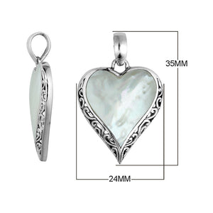 Handcrafted 925 Sterling Silver Heart Pendant With Mother Of Pearl Detailing