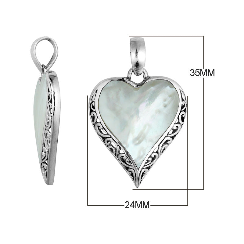 Handcrafted 925 Sterling Silver Heart Pendant With Mother Of Pearl Detailing