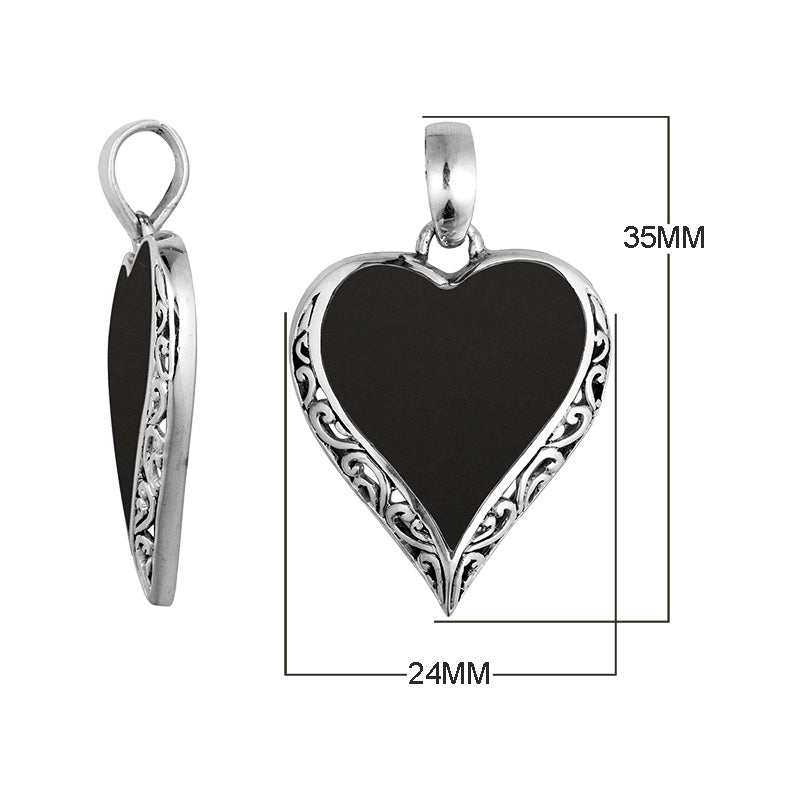 Handcrafted 925 Sterling Silver Heart Pendant With Black Shell Detailing