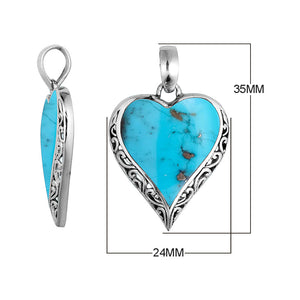 Handcrafted 925 Sterling Silver Heart Pendant With Turquoise Shell Detailing