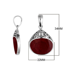 Handcrafted 925 Sterling Silver Teardrop Pendant With Red Coral Detailing