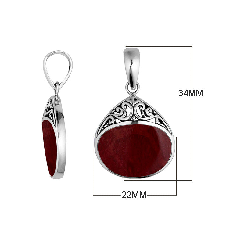 Handcrafted 925 Sterling Silver Teardrop Pendant With Red Coral Detailing