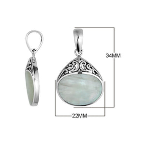 Handcrafted 925 Sterling Silver Teardrop Pendant With Mother Of Pearl Detailing