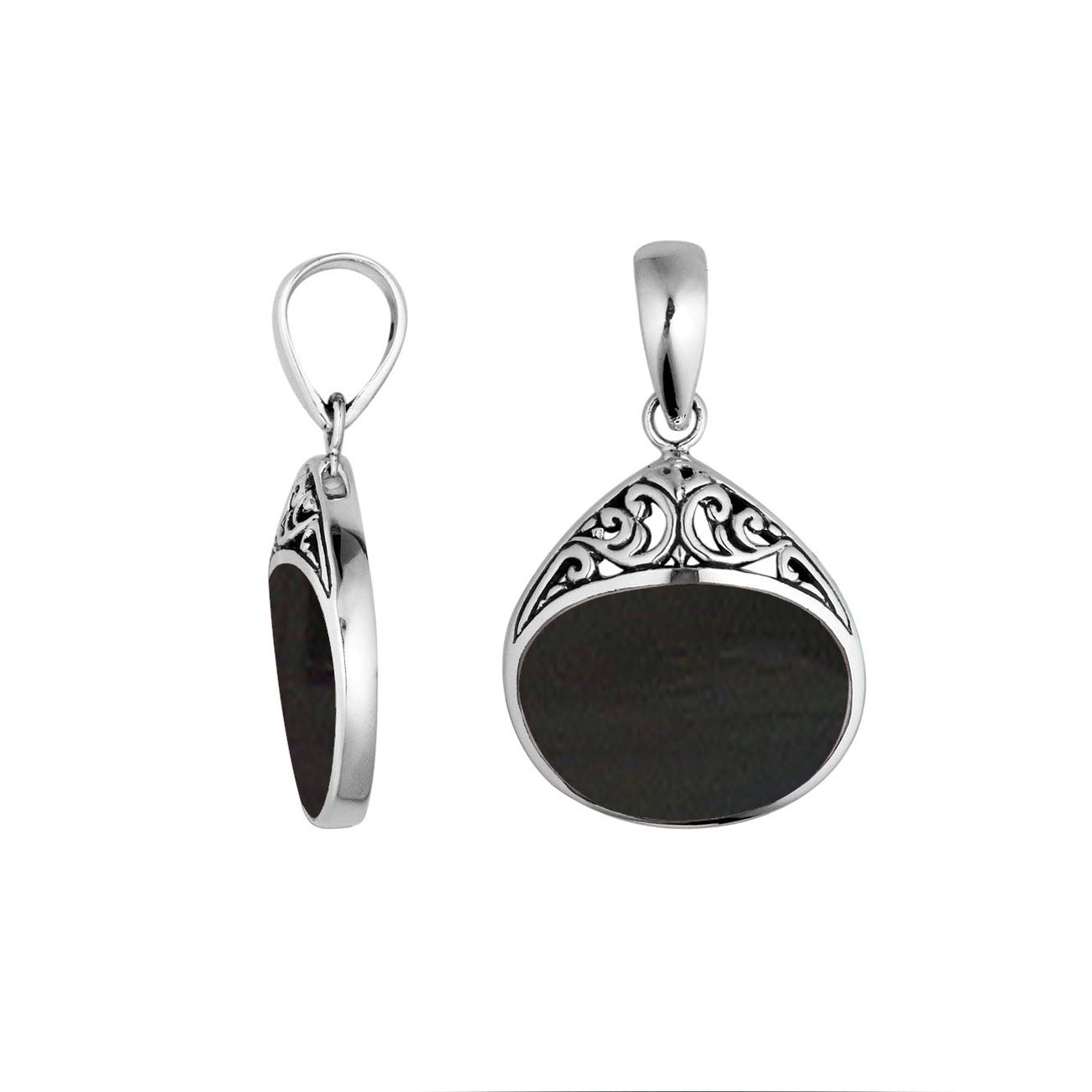 Handcrafted 925 Sterling Silver Teardrop Pendant With Black Shell Inlay