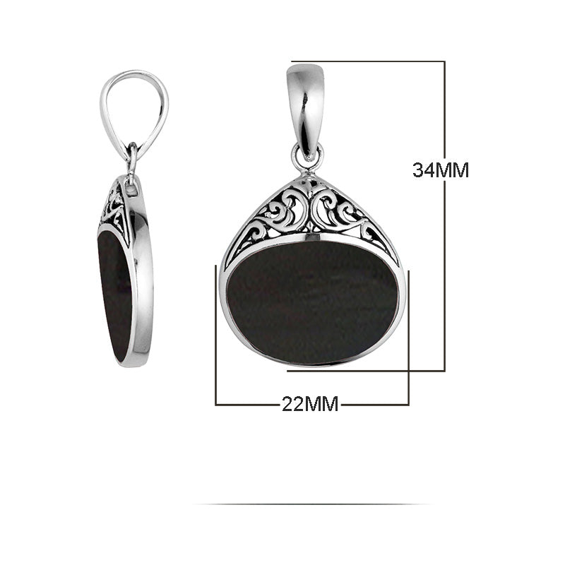 Handcrafted 925 Sterling Silver Teardrop Pendant With Black Shell Inlay