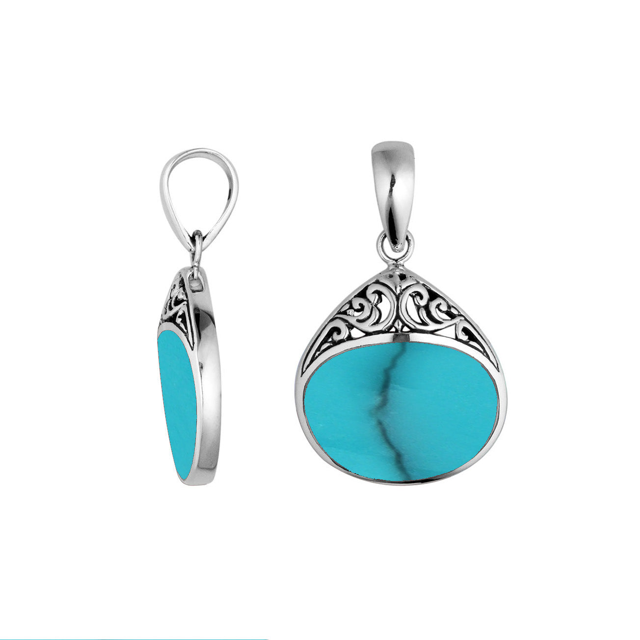 Handcrafted 925 Sterling Silver Teardrop Pendant With Turquoise Shell Inlay