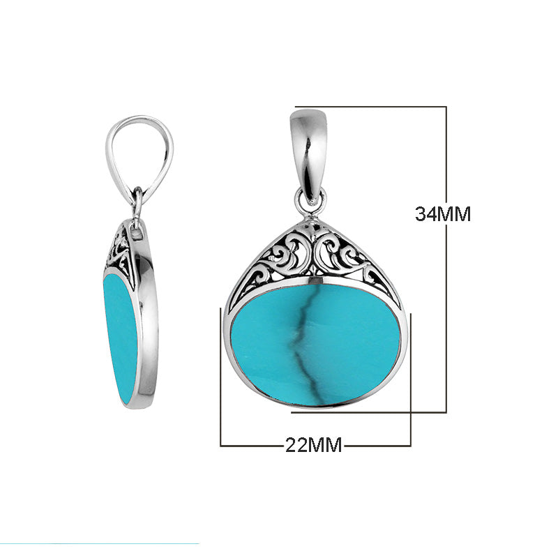 Handcrafted 925 Sterling Silver Teardrop Pendant With Turquoise Shell Inlay