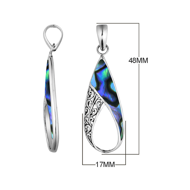Handcrafted 925 Sterling Silver Open Teardrop Pendant With Abalone Shell Detailing