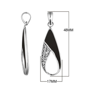 Handcrafted 925 Sterling Silver Open Teardrop Pendant With Black Shell Inlay